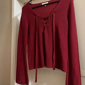 Burgundy Lace Up Sweater